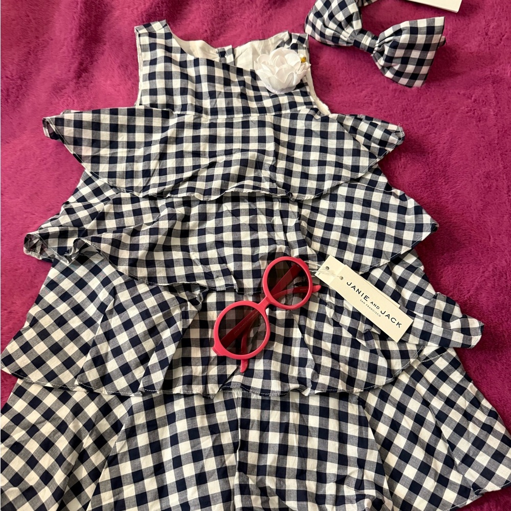 Gingham Ruffle Dress with Bow headband